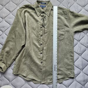 John Ashford Dark Olive Drab Green Suede Dress Shirt Size Medium